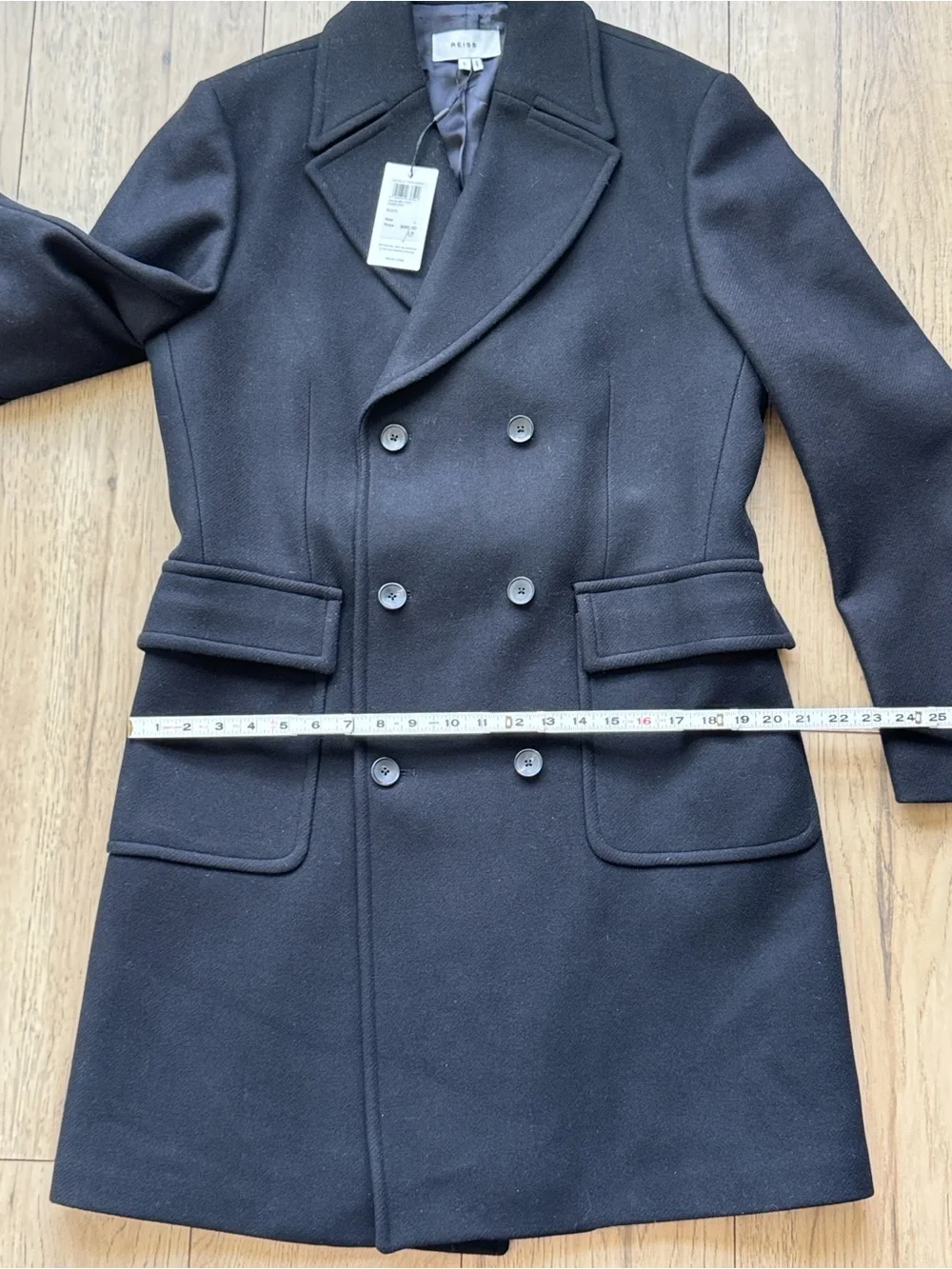 Reiss Caleb Military Overcoat Black Double Breasted Wool Blend Coat Men L NWT